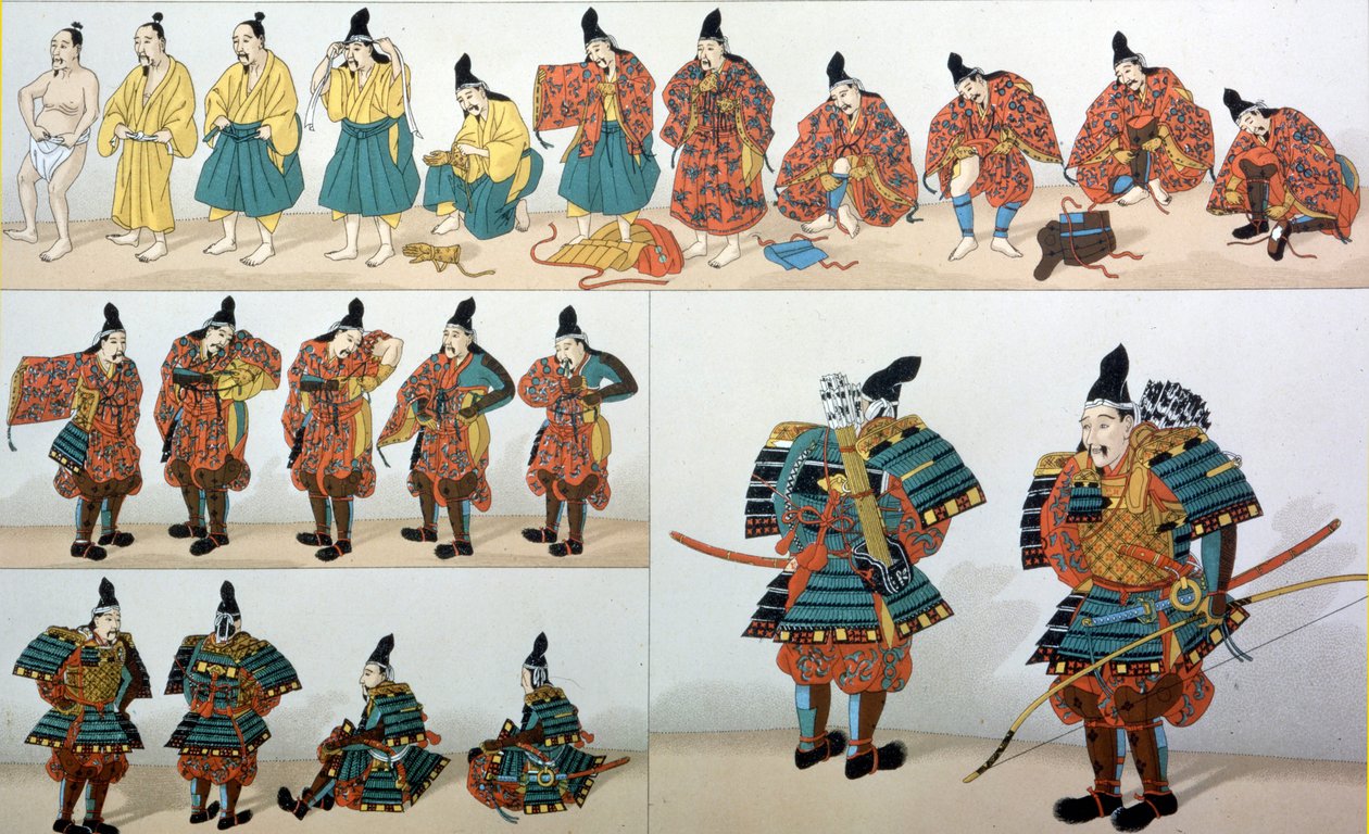 Giysi töreni sırasında samuray - Racinet'in tarihi kostümü içinde by Albert Charles August Racinet