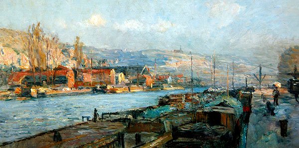 Ile Lacroix ve Cote Sainte-Catherine, Rouen, akşam by Albert Charles Lebourg