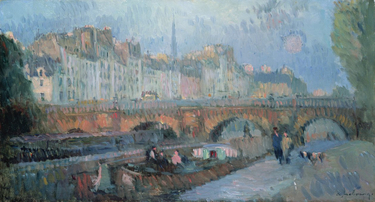 Pont Neuf ve Quai de la Monnaie, Paris by Albert Charles Lebourg