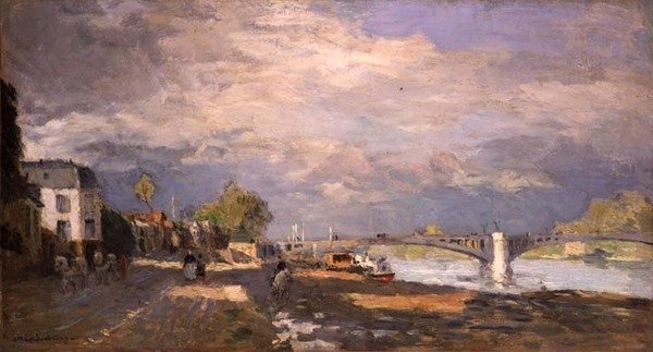 Nehir kıyısında yürüyenler (tuval üzerine yağlı boya) by Albert Charles Lebourg