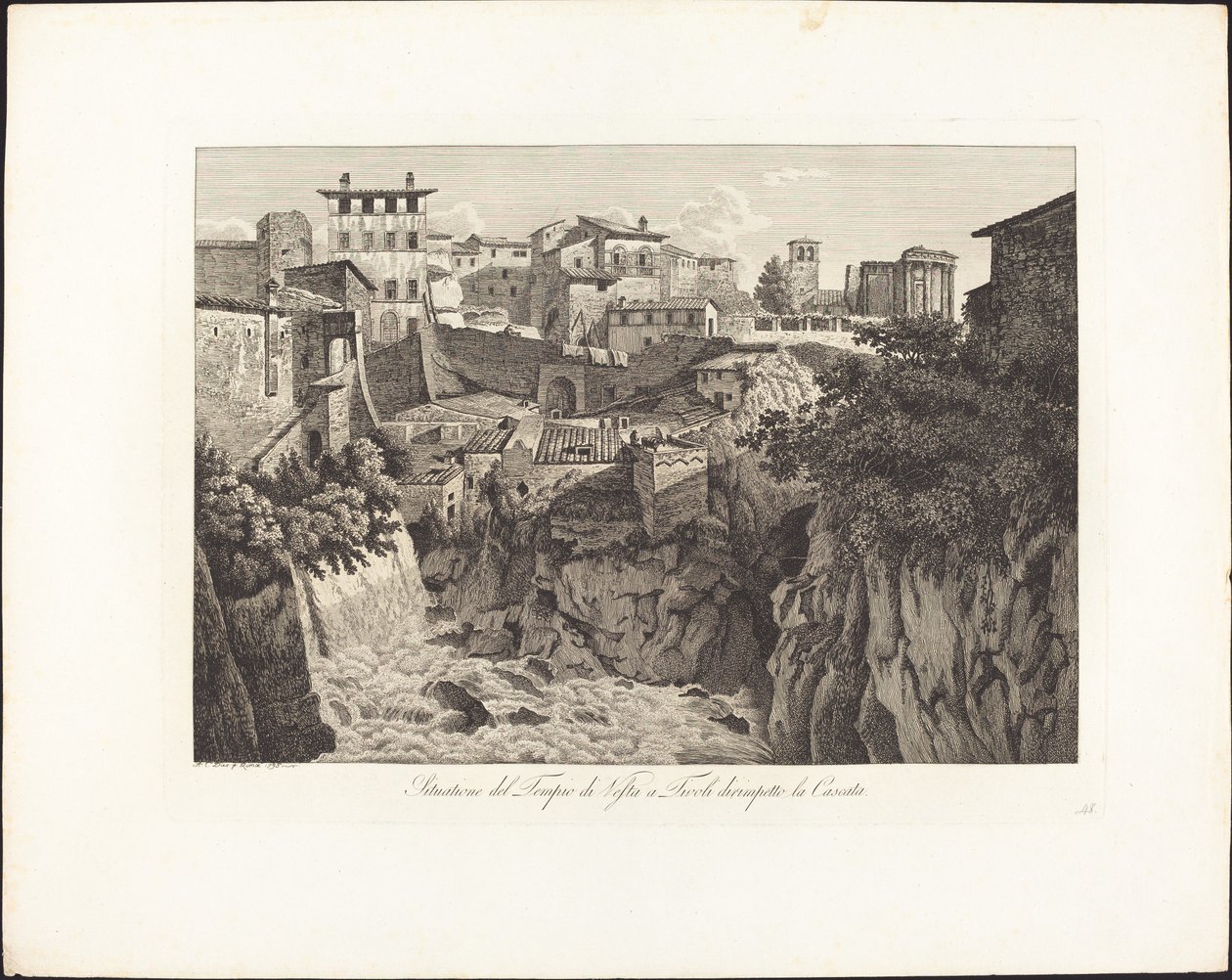 Şelalenin karşısındaki Tivoli'deki Vesta Tapınağı'nın durumu by Albert Christoph Dies