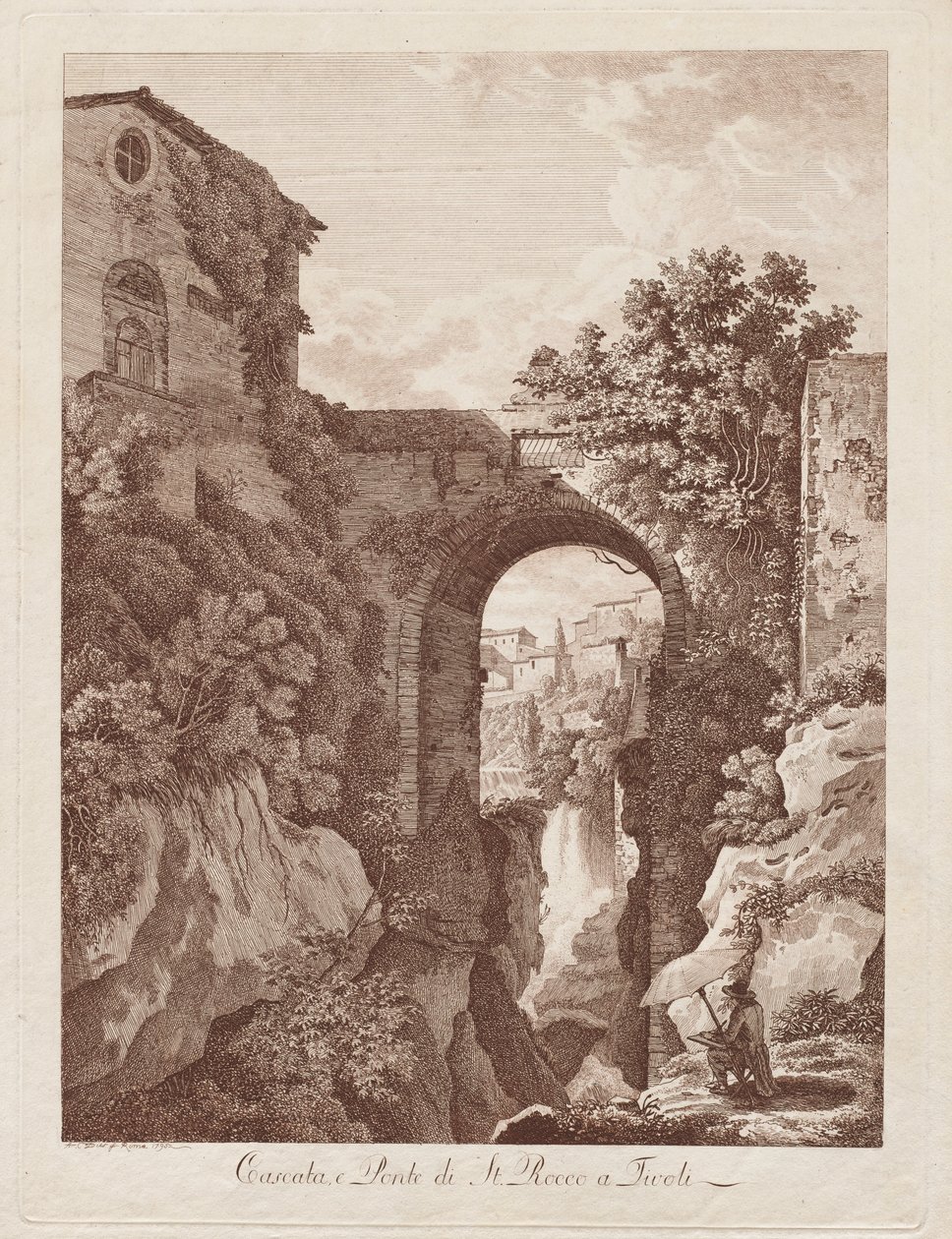 Tivoli'de St. Rocco Şelalesi ve Köprüsü by Albert Christoph Dies