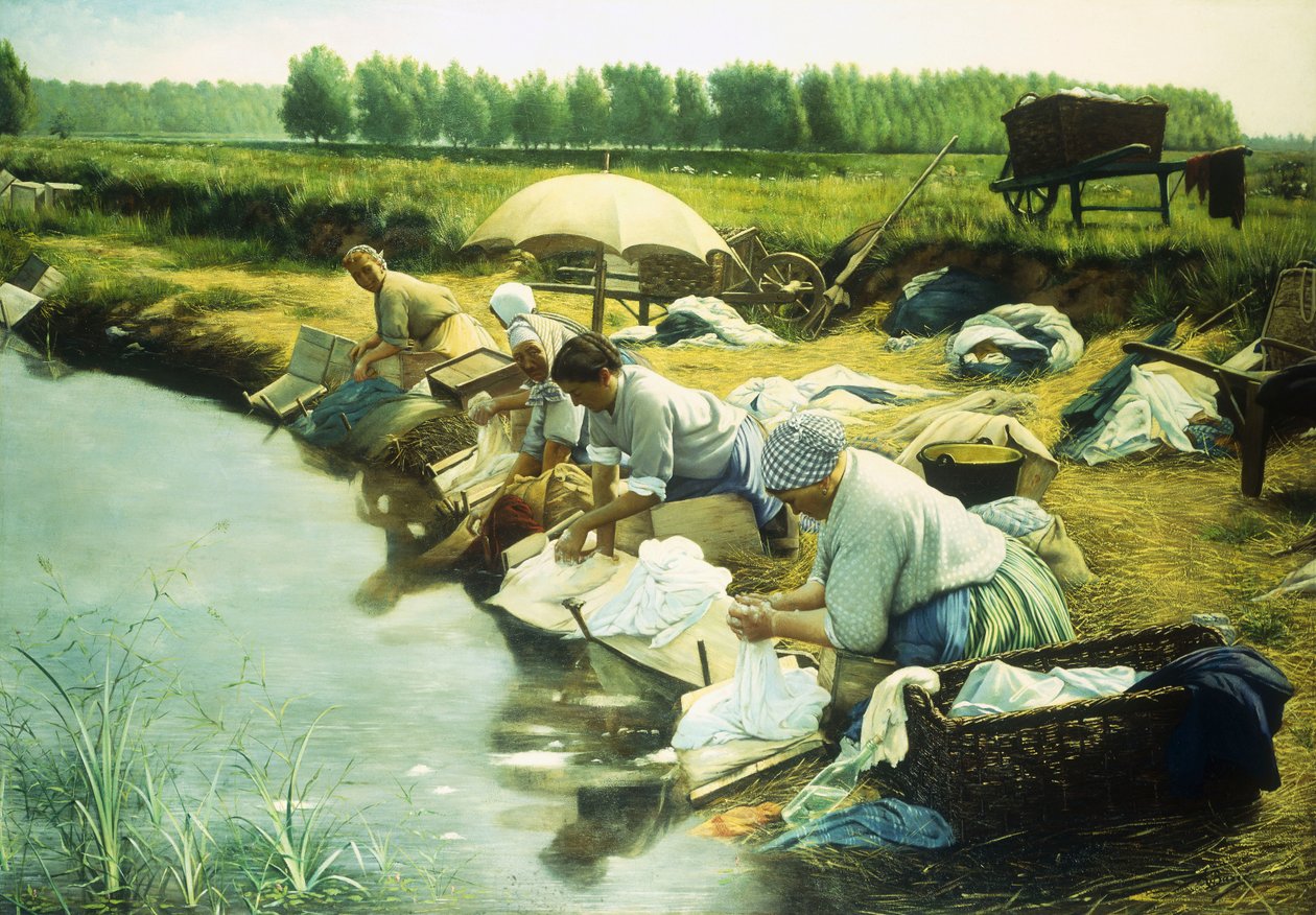 Trappes Bölgesinde Çamaşırcı Kadınlar (tuval üzerine yağlı boya) by Albert Desire