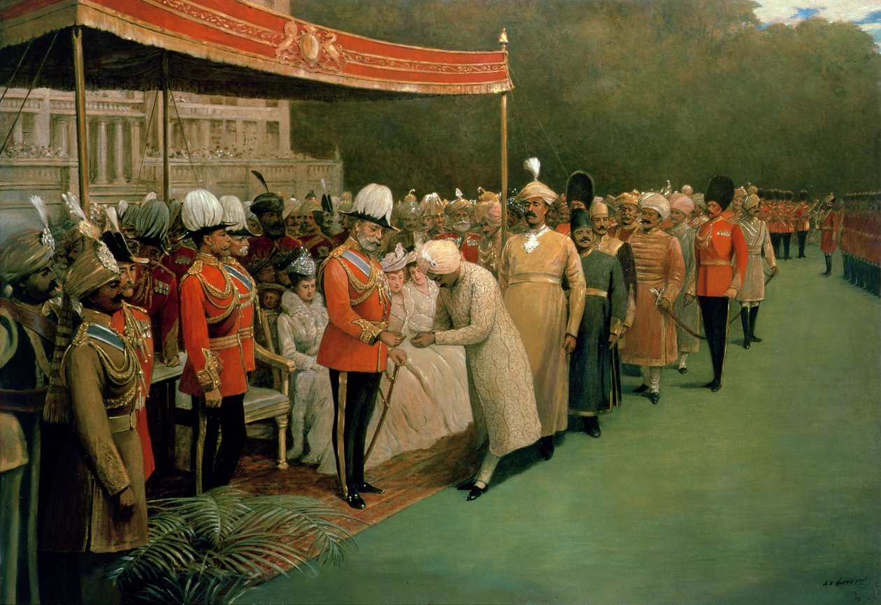 Edward VII, Taç Giymesinden Önce Mihraceleri ve Devlet Adamlarını kabul ediyor by Albert E. Harris