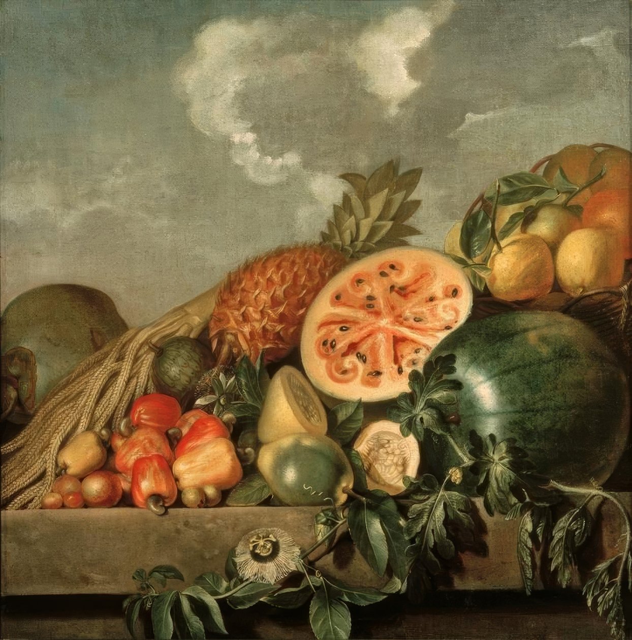 Ananas, kavun ve diğer tropikal meyveler ile natürmort by Albert Eckhout
