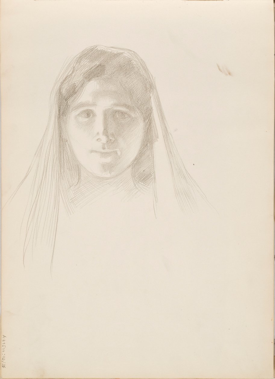 Alcestis rolünde Aino Ackté, yüz taslağı by Albert Edelfelt