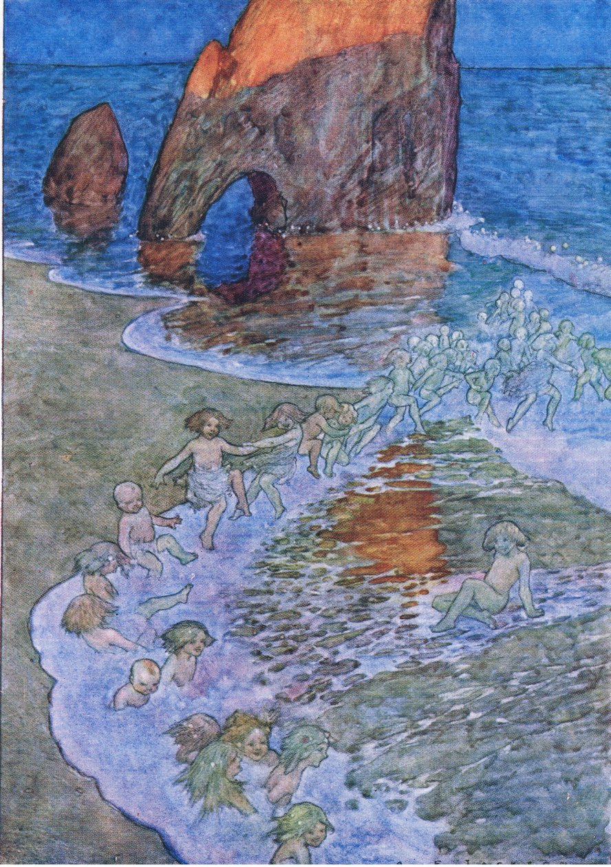 The Water Babies pub'dan onu ortaya koydular ve etrafında dans ettiler. Humphrey Milford Oxford University Press, yaklaşık 1930 (renkli lito) by Albert Edward Jackson