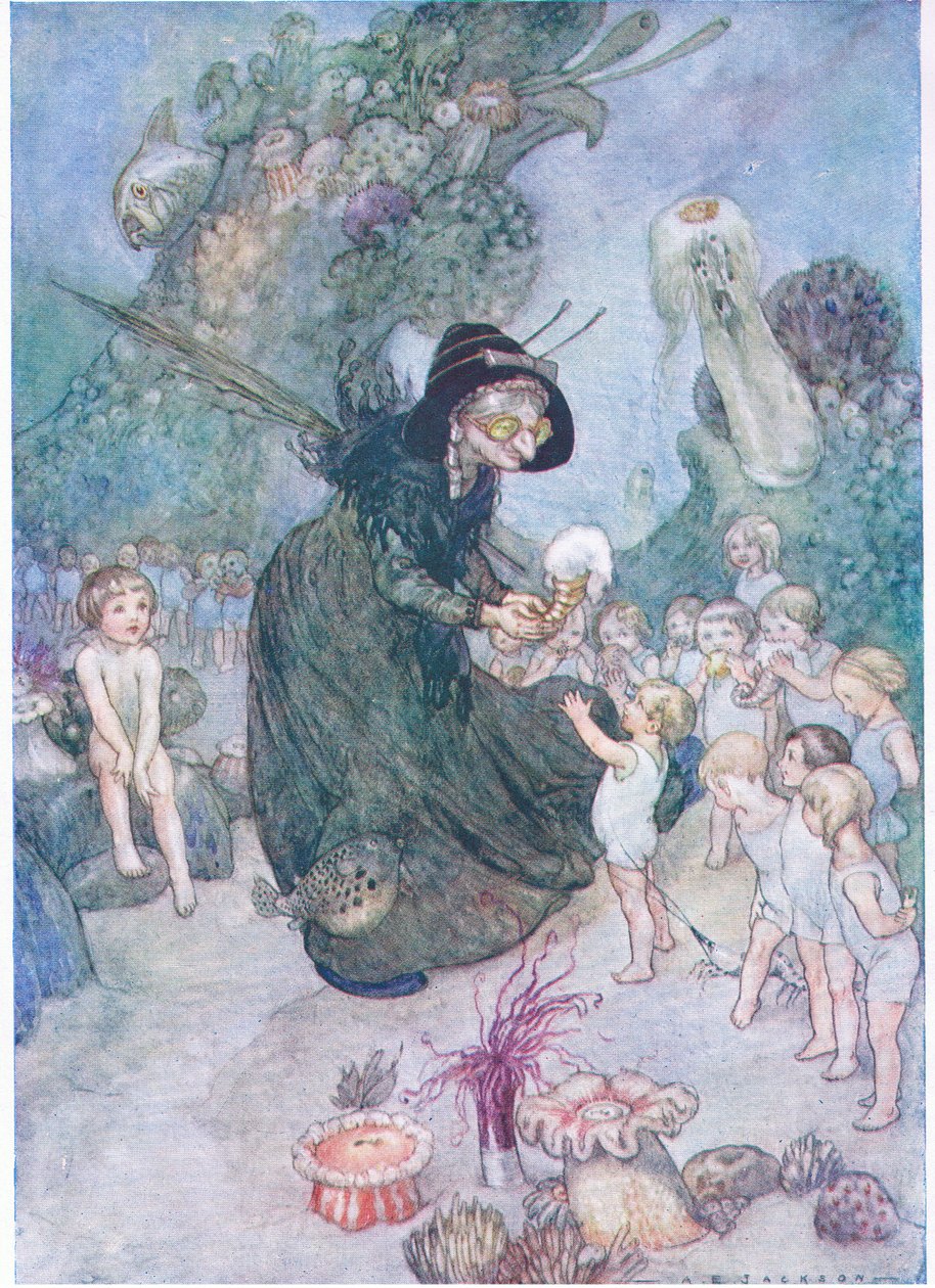 Tom, The Water Babies pub'dan tüm bu tatlı şeylerin ağzı sulanana kadar dağıtılmasını izledi. Humphrey Milford Oxford University Press, yaklaşık 1930 (renkli lito) by Albert Edward Jackson