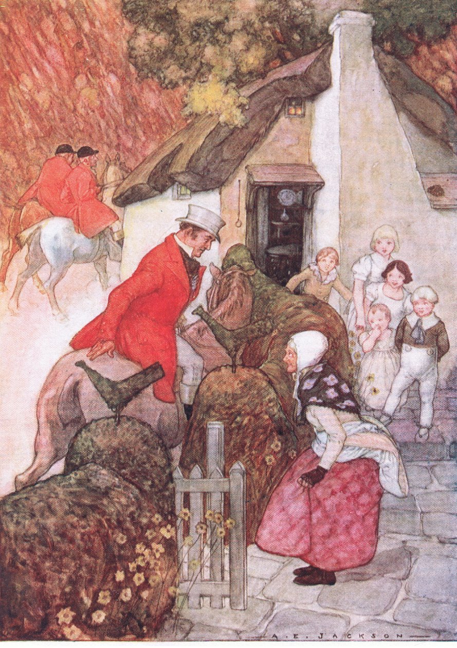 Humphrey Milford Oxford University Press'in yazdığı The Water Babies pub'dan Sir John'u görünce çok alçak bir şekilde reverans yaptı, yaklaşık 1930 (renkli lito) by Albert Edward Jackson