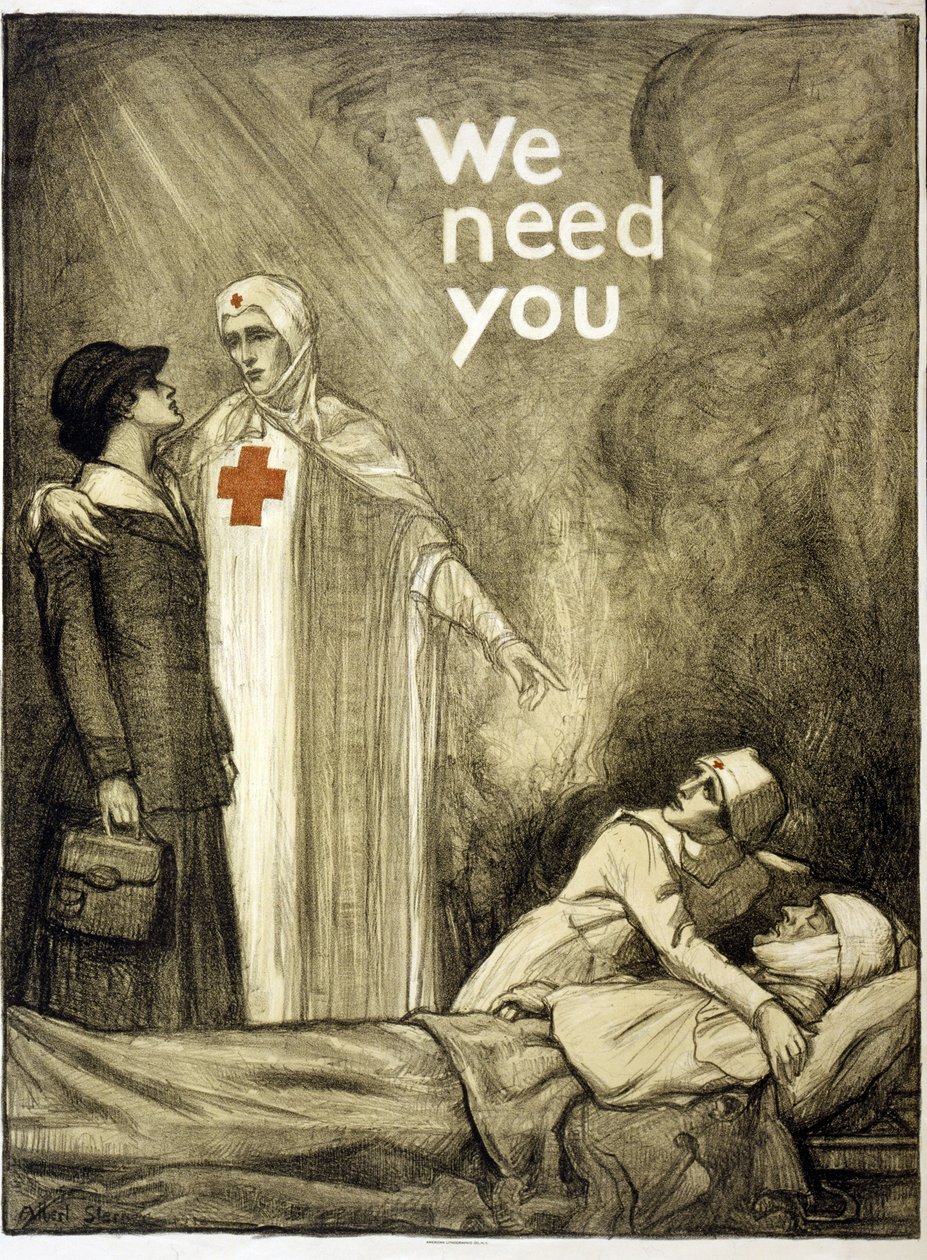 Kızılhaç İşe Alım Posteri, "Sana İhtiyacımız Var", pub. 1918 (renkli taş) by Albert Edward Sterner