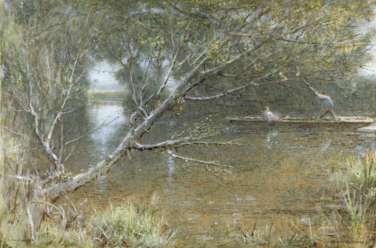 A Thames Backwater, c.1860-c.1932 (suluboya, gövde rengi, kağıt üzerine kalem ve mürekkep) by Albert Goodwin