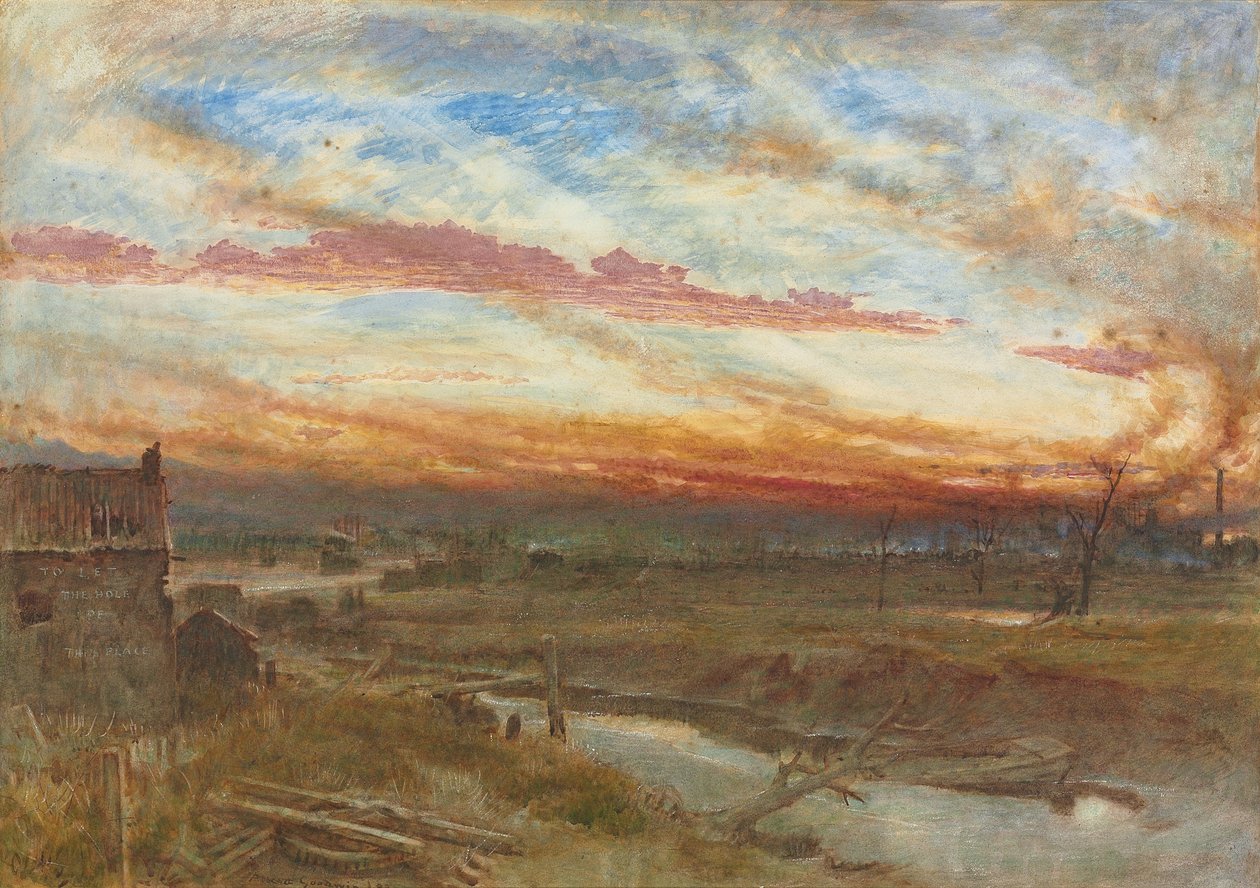 Üretim bölgelerinde bir gün batımı by Albert Goodwin