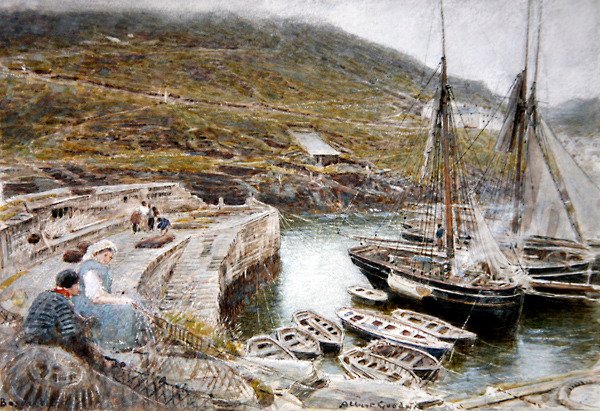 Boscastle (kağıt üzerine sulu boya ve gövde rengi) by Albert Goodwin