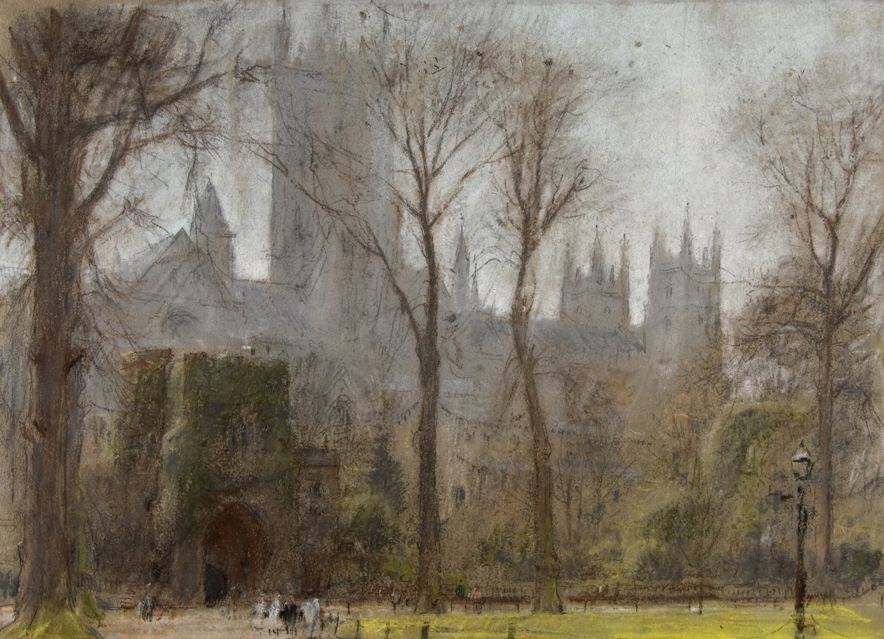 Canterbury, c.1860-c.1932 (renkli kağıt üzerine pastel ve kurşun kalem) by Albert Goodwin