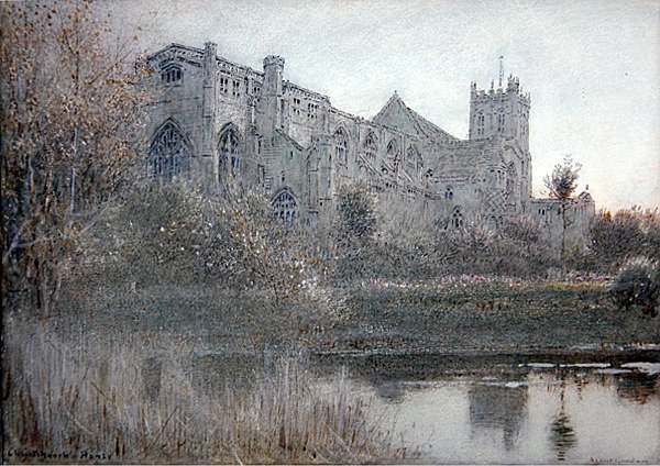 Christchurch, Hampshire (kağıt üzerine kalem ve mürekkeple suluboya) by Albert Goodwin