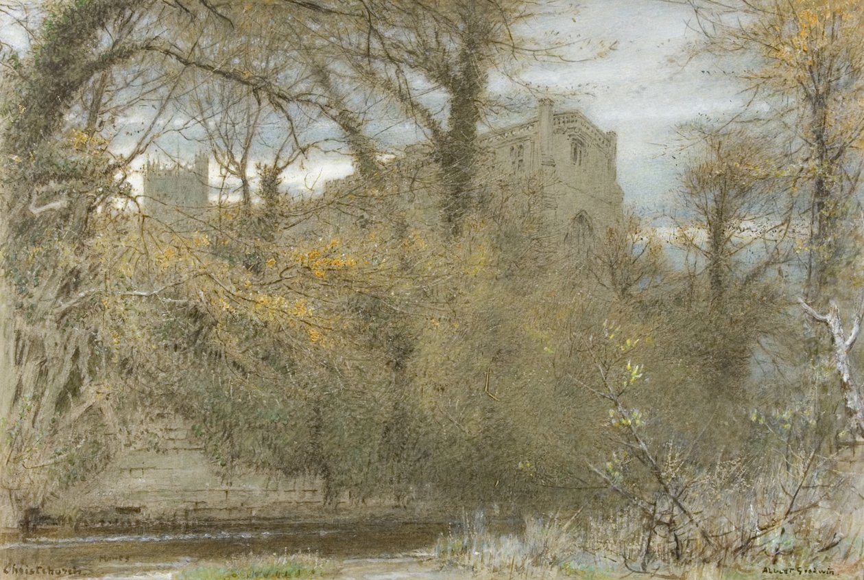 Christchurch, Hants (suluboya, gövde rengi, yağlı boya, pastel boya ve kağıt üzerine mürekkep) by Albert Goodwin