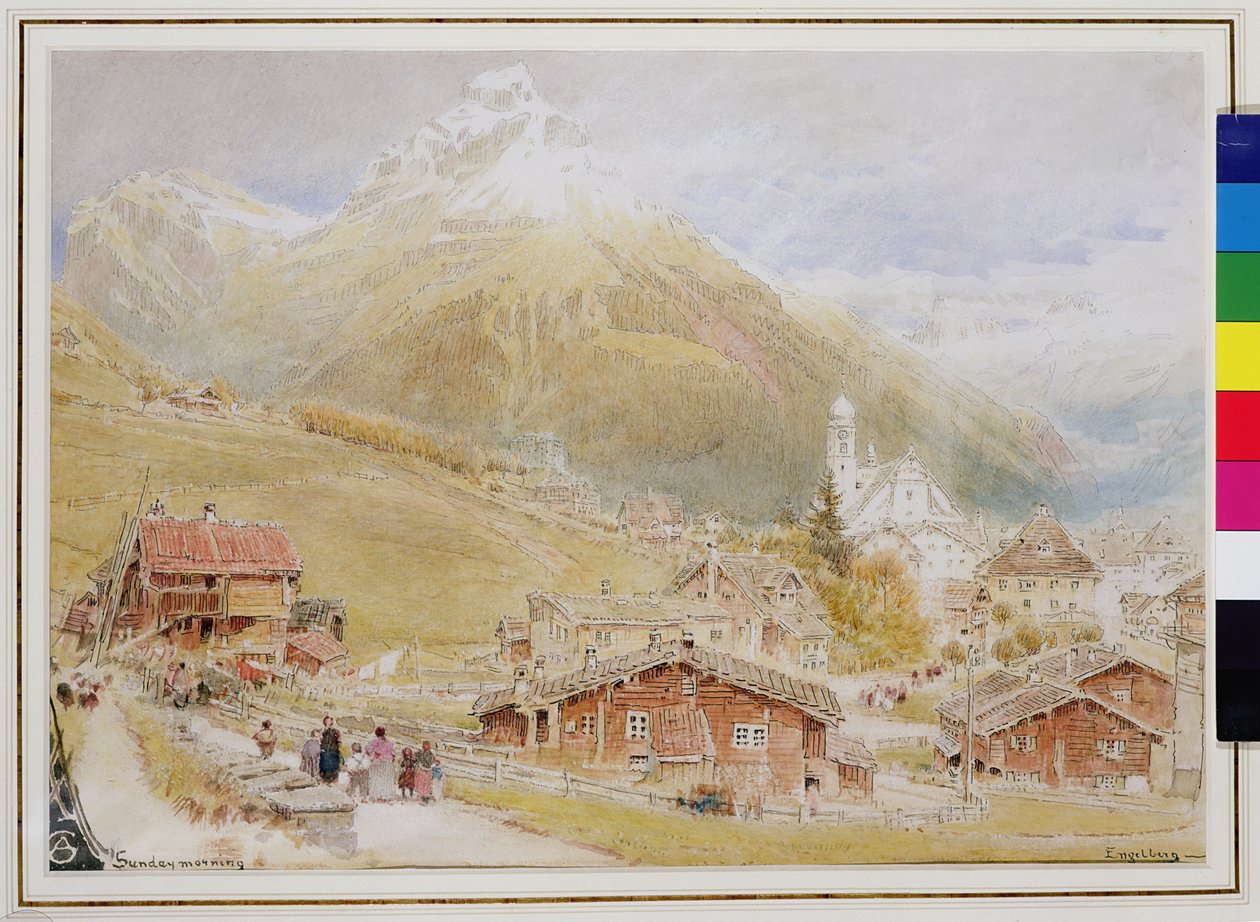 Engelberg, Pazar sabahı, c.1909-11 (kalem ve mürekkep, wc) by Albert Goodwin