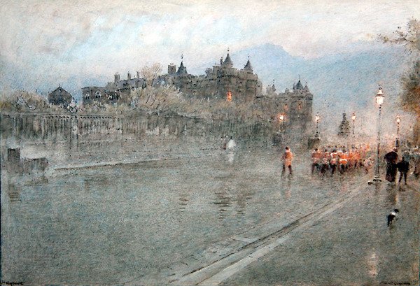 Holyrood, Edinburgh (kağıt üzerine suluboya ile kalem ve mürekkep) by Albert Goodwin