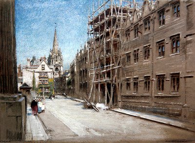Oriel College, Oxford (renkli kağıt üzerine suluboya ve gövde rengi) by Albert Goodwin