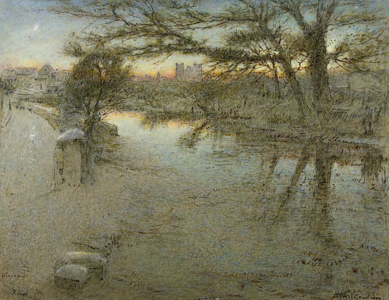 Nehir kenarı, Ripon by Albert Goodwin