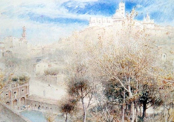 Fonte Branda, Siena (suluboya) by Albert Goodwin