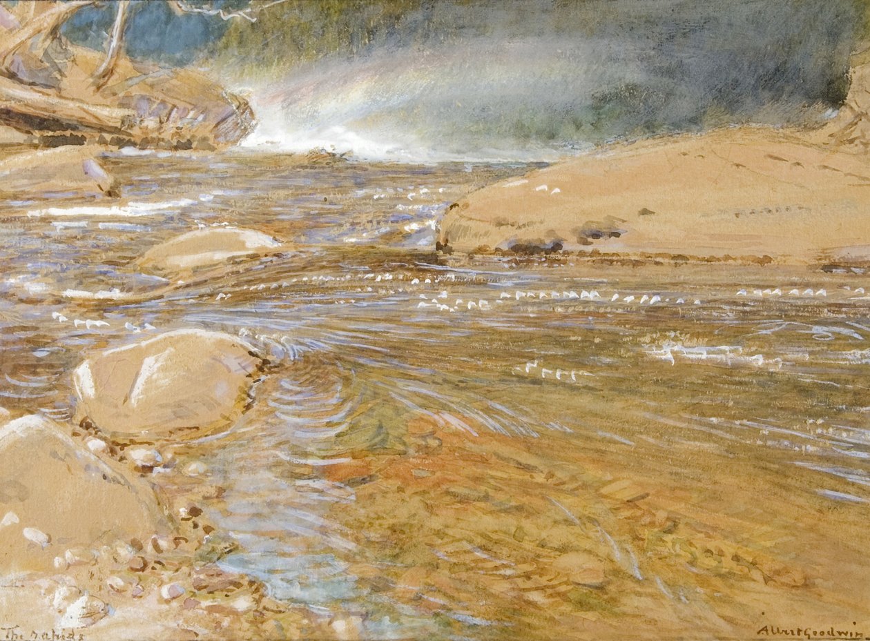 The Rapids/ Above the Waterfall (kağıt üzerine suluboya ve gövde rengi) by Albert Goodwin
