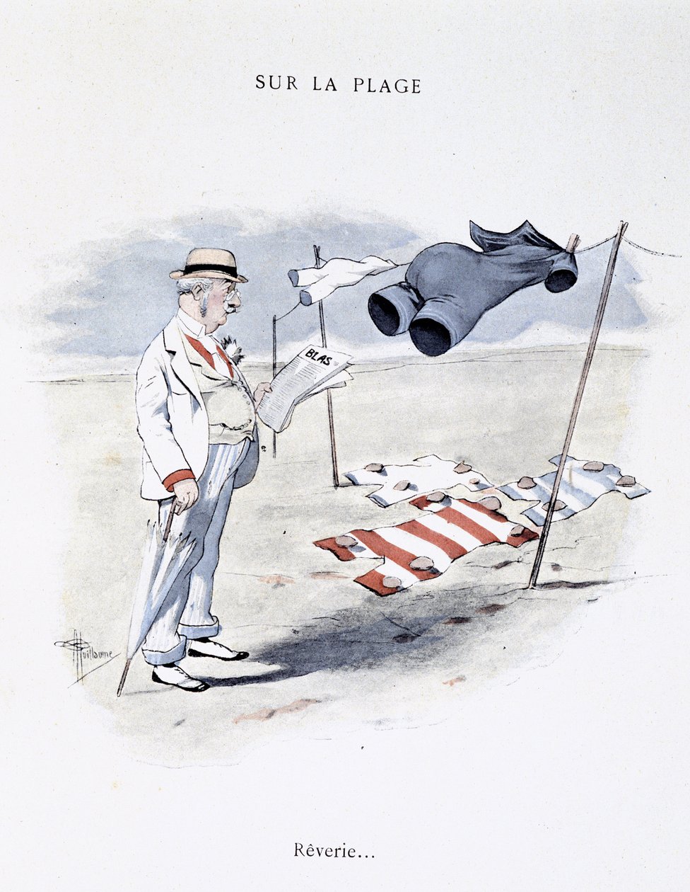 Guillaume 1900 tarafından “Etoile de mer”de sahilde eğlence üzerine karikatür by Albert Guillaume