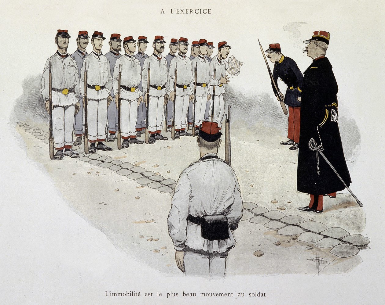 Alıştırmada: Hareketsizleştirme, askerin en güzel hareketidir - Albert Guillaume (1873-1942), 1900 dolaylarında gördüğü Armee by Albert Guillaume
