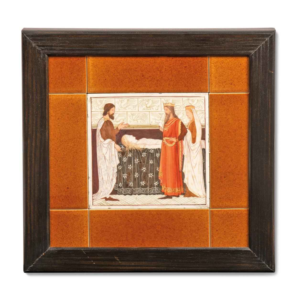Bir ortaçağ sahnesi ile boyanmış karo, 1880-99 dolayları (boyalı seramik) by Albert Joseph (attr.to) Moore