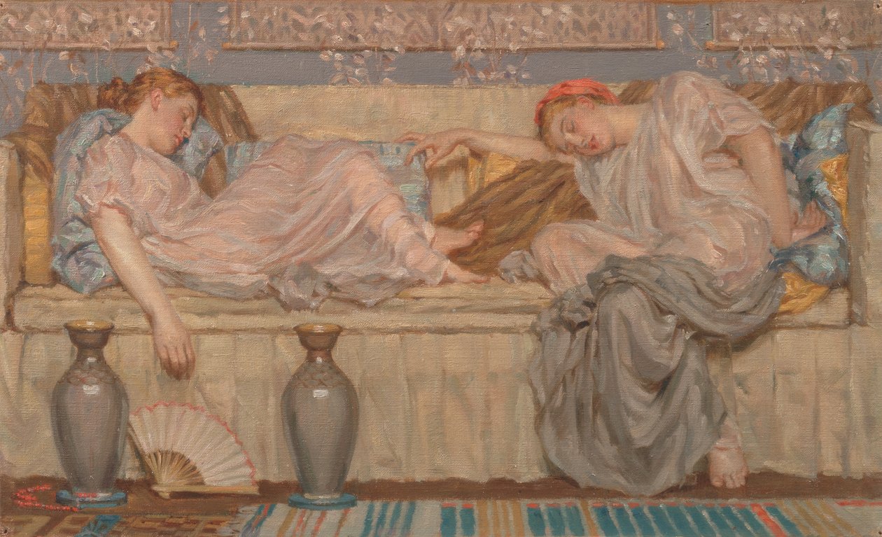 Boncuklar Çalışması, Kanepede İki Kadın, 1875, yak. 1875. by Albert Joseph Moore
