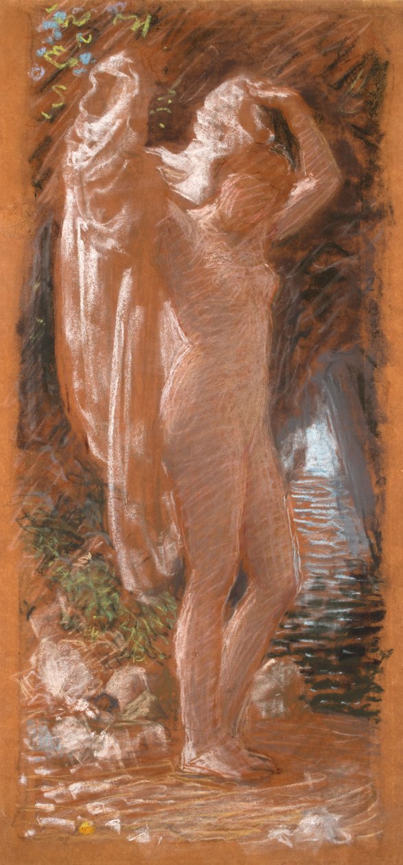 'A Bather' çalışması, c.1891 (devetüyü kağıt üzerinde renkli tebeşirler) by Albert Joseph Moore