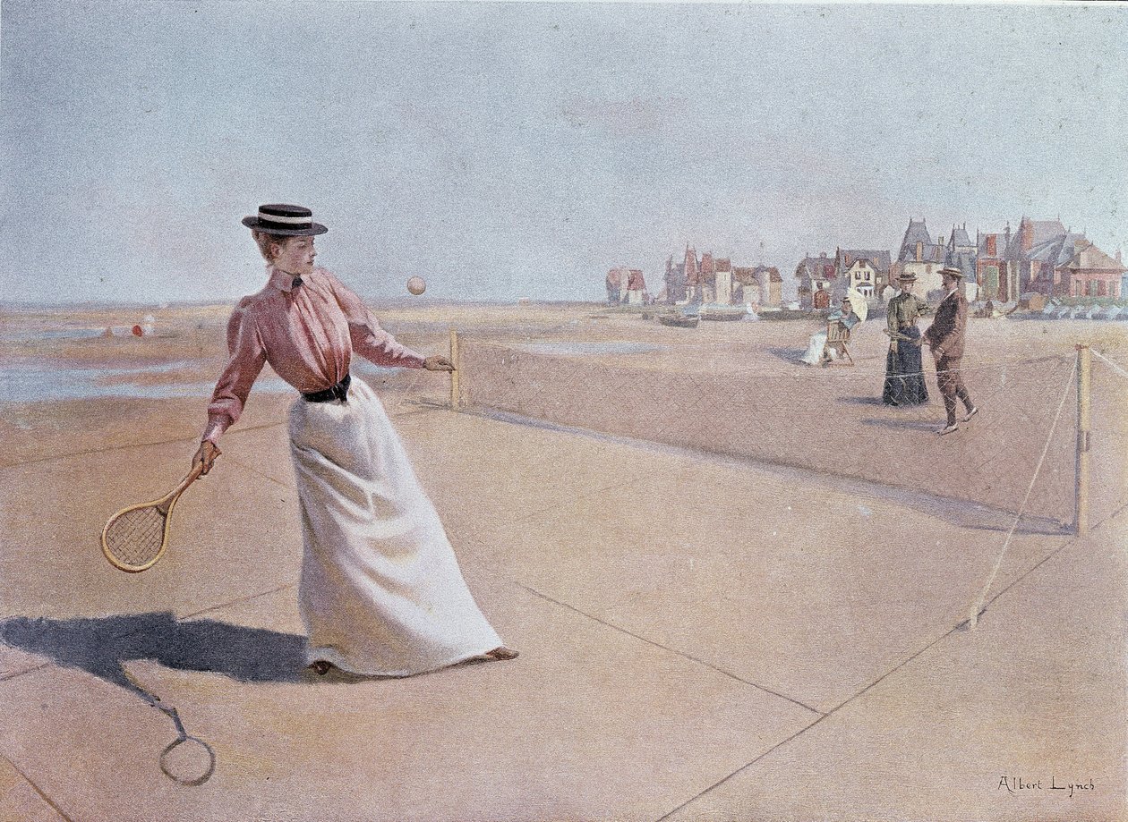 Sahilde amatör tenis maçı - Lynch tarafından çizim, 20. yüzyıl by Albert Lynch