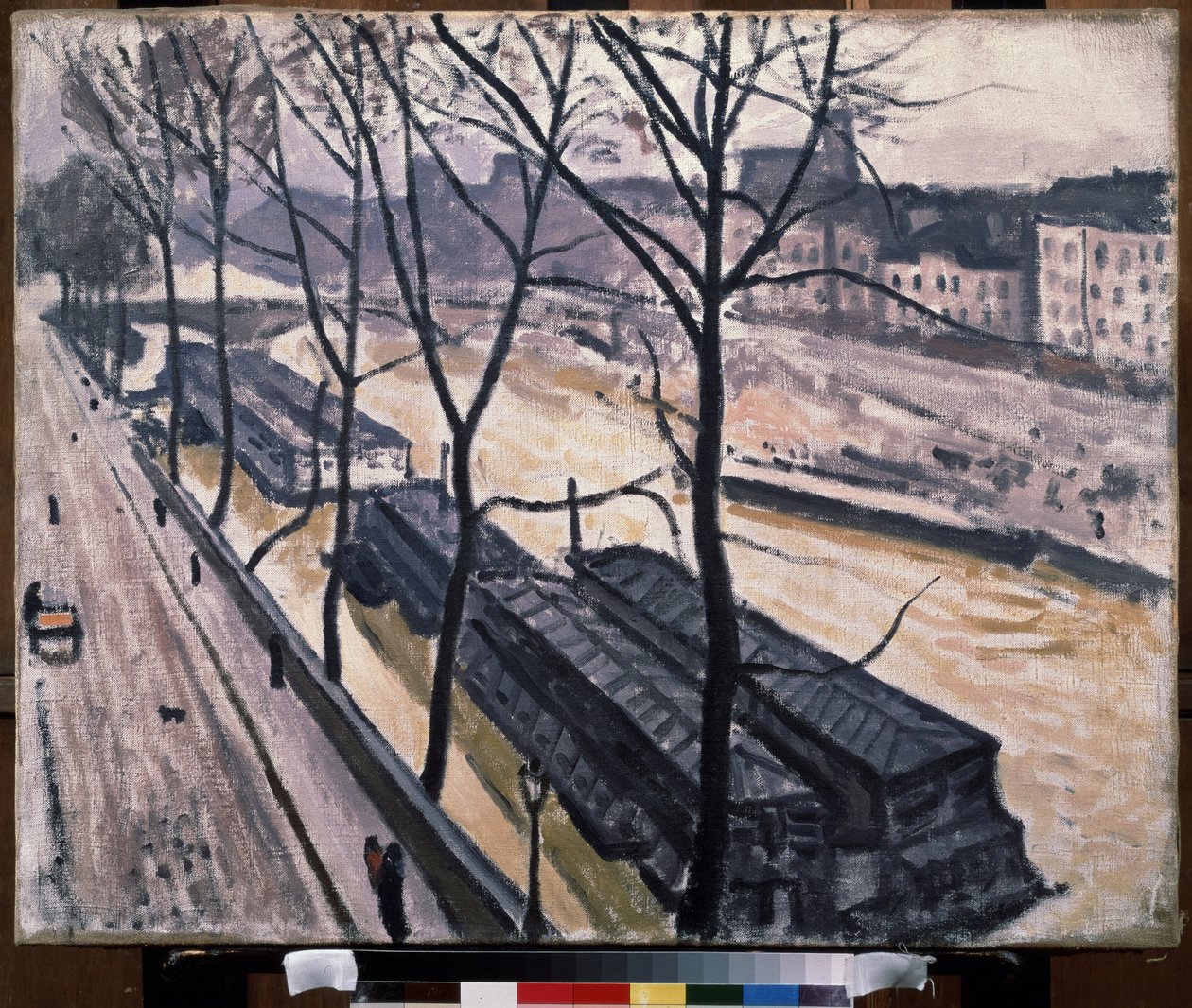 ""Paris en hiver, quai Bourbon"" (kışın Paris. Quai Bourbon) Seine kıyısında mavnalar. Resim Pierre Albert Marquet (1875-1947) 1907 Tuval üzerine yağlı boya. Fovizm. Moskova. Puşkin Güzel Sanatlar Müzesi by Albert Marquet