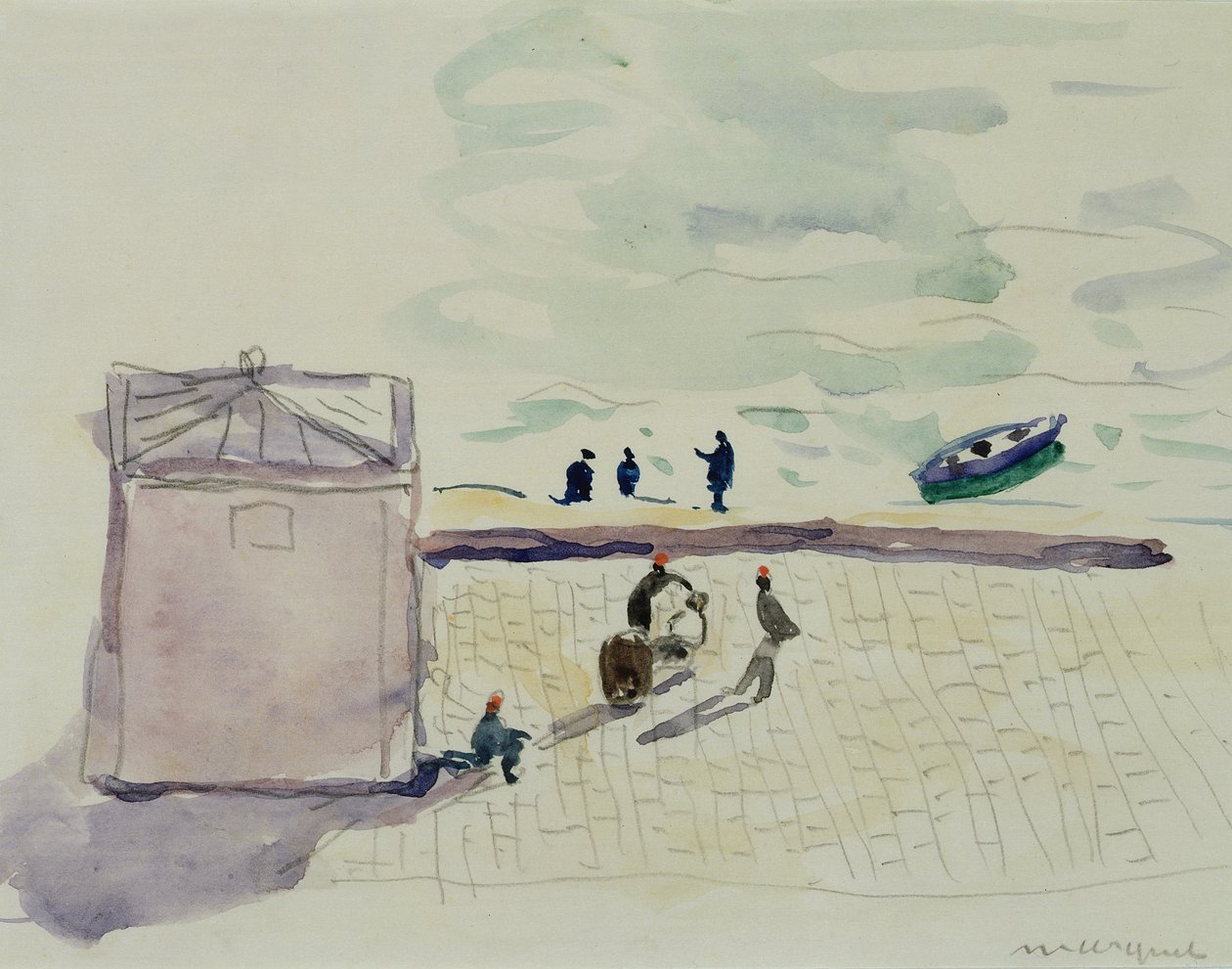 Cezayir rıhtımında (kağıt üzerine suluboya) by Albert Marquet