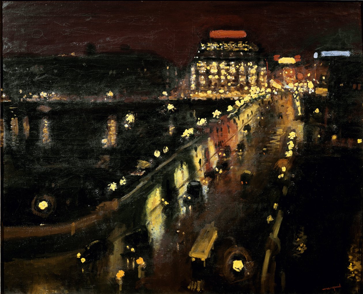 Geceleri Paris'teki Pont Neuf, arka planda aydınlatılan Samaritaine by Albert Marquet