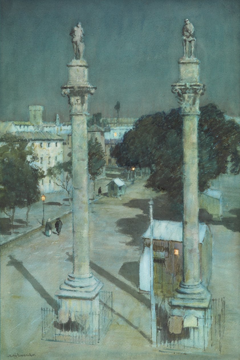 Ayışığı - Alameda de Hércules, Sevilla (kağıt üzerine suluboya) by Albert Moulton Foweraker