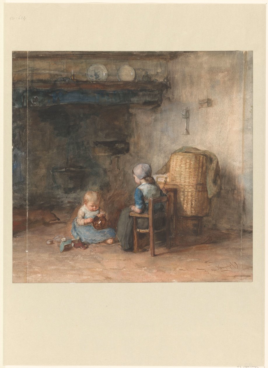 Bir çiftlik iç iki çocuk by Albert  Neuhuys