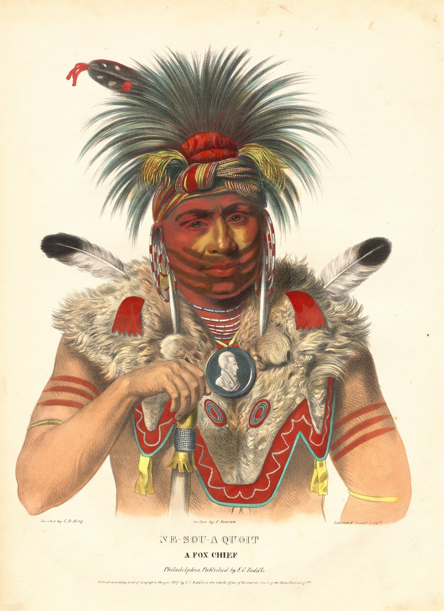 Ne-Sou-A Quoit, Fox Şefi by Albert Newsam, after Charles Bird King