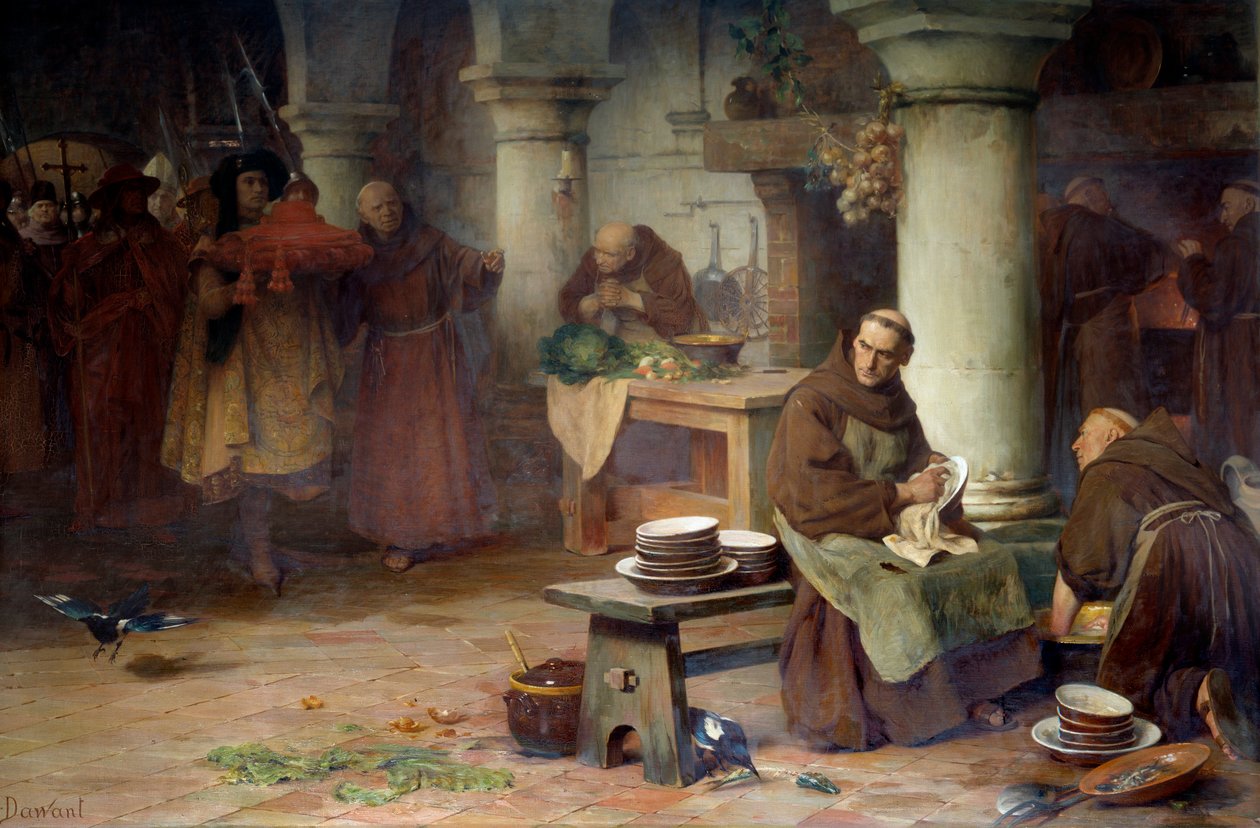 Aziz Bonaventure (San Bonaventura) (1217-1274) mor kardinali alıyor Vatikan