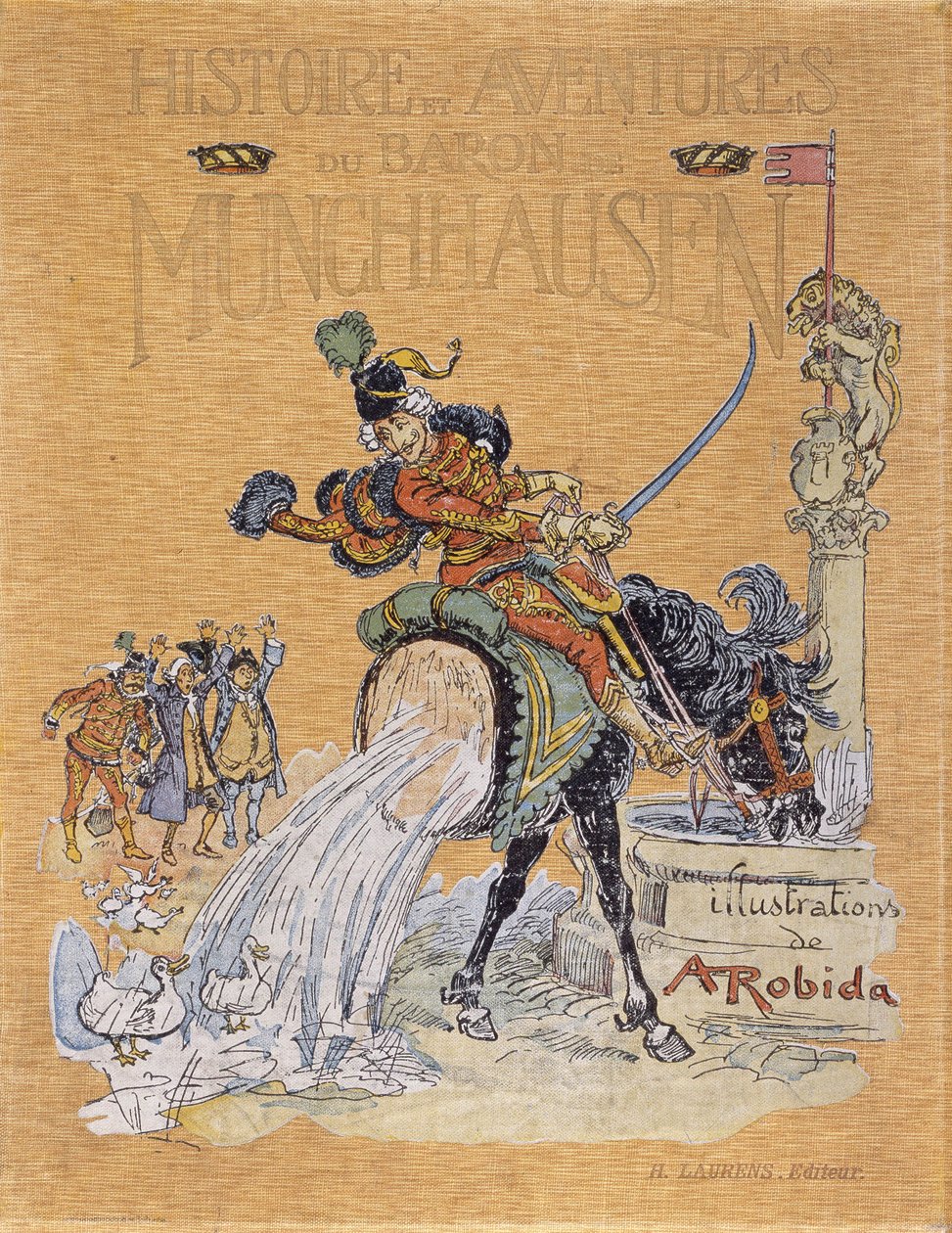 A. Robida (1848 - 1926) tarafından resmedilen “” Öyküler ve Baron de Munchausen