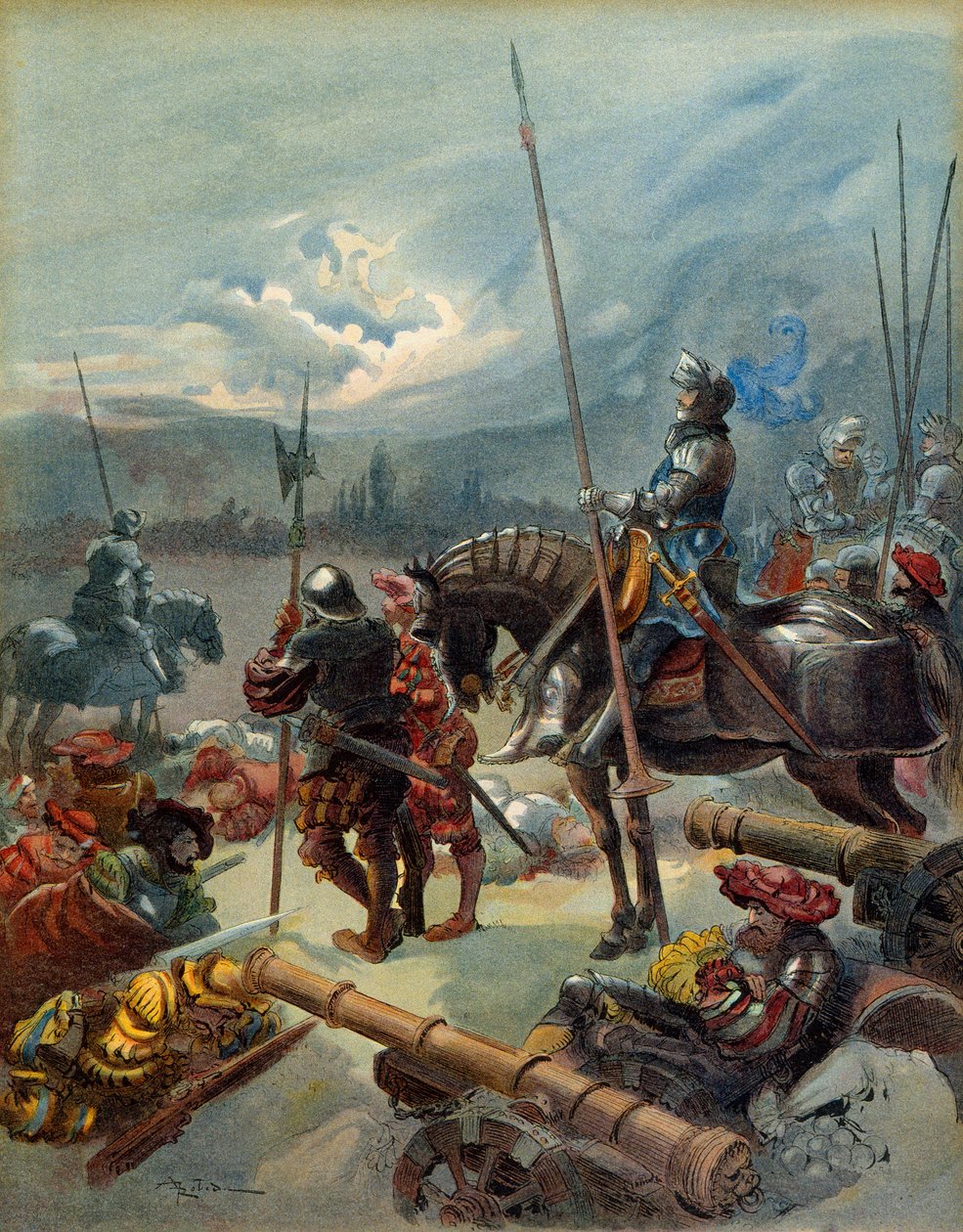 Beşinci İtalyan Savaşı (1515-1516): 13 ve 14 Eylül 1515 tarihleri arasında Marignan (İtalya) gecesi. by Albert Robida