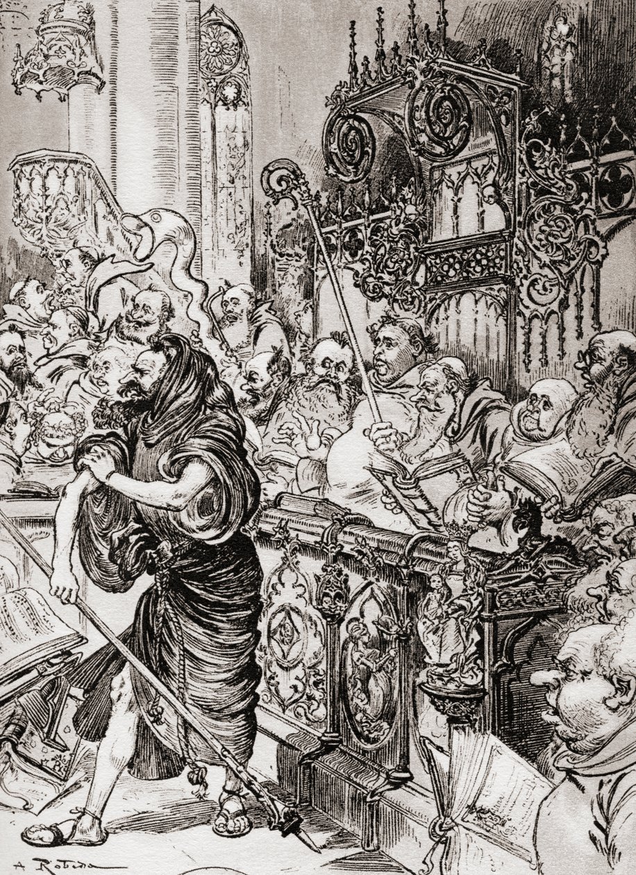 Kardeş Jean des Entommeures haçın kalesini ele geçirir veya Keşiş John des Entommeures haçın asasını ele geçirir. by Albert Robida