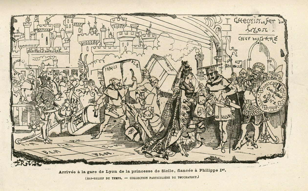 Albert Robida#39;nın (1848-1926) Histoire de France tintamarresque#39;deki illüstrasyonu, yak. 1880 - İstasyon, Eski rejim, Sicilya - Philippe I by Albert Robida