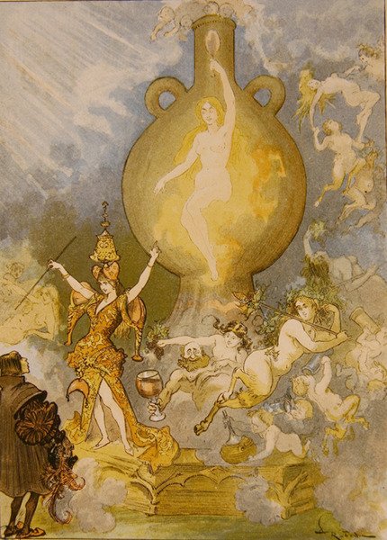 Pantagruel Kutsal Şişenin kahini ziyaret ediyor by Albert Robida