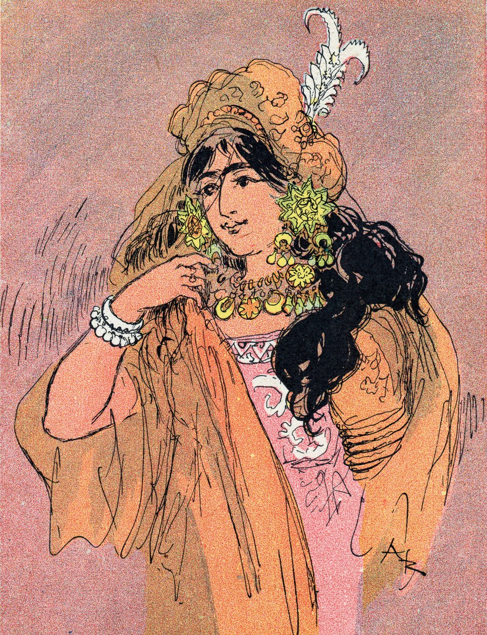Prenses Bradoulboudour'un Portresi (Prenses Badroulbadour'un Portresi) Albert Robida'nın (1848-1926) “” les mille et une nuits”teki “Aladin ve harika lamba” masalı için çizimi (“” Aladdin”” masalı için resim “” One Tho Kitabı by Albert Robida