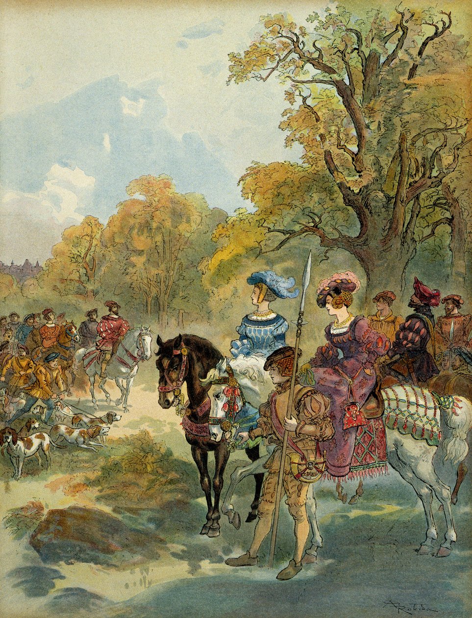 François I Kraliyet Avı (1494-1547). illüstrasyon by Albert Robida