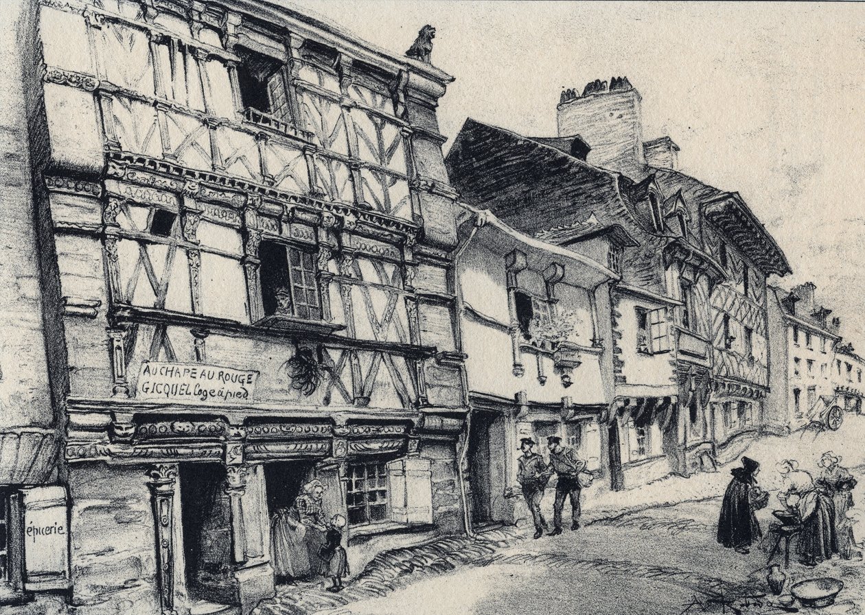 Rue Fardel a Saint Brieuc (Saint-Brieuc) - Eski Fransa - Brittany - Albert Robida (1848-1926) tarafından yazılmış metin, çizimler ve litografiler, tarihsiz 19. yüzyıl sonu by Albert Robida