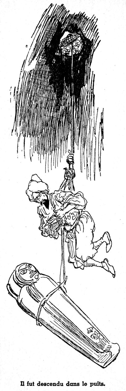 Denizci Sindbad (Sinbad) - bin bir (1001) gecenin hikayesi - maceralarını anlatan 1948 tarihli bir kitabın illüstrasyonu (Fortin baskısı, Wonderful Imaging of Childhood koleksiyonu) - Albert Robida#39;nın illüstrasyonu (1848 - 1926) - Dördüncü yolculuk : E by Albert Robida