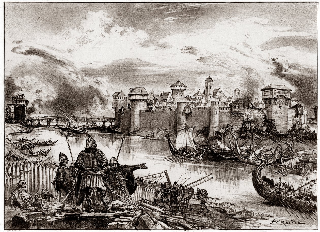 Liderleri Siegfried tarafından komuta edilen Norman korsanlar Vikingler Paris