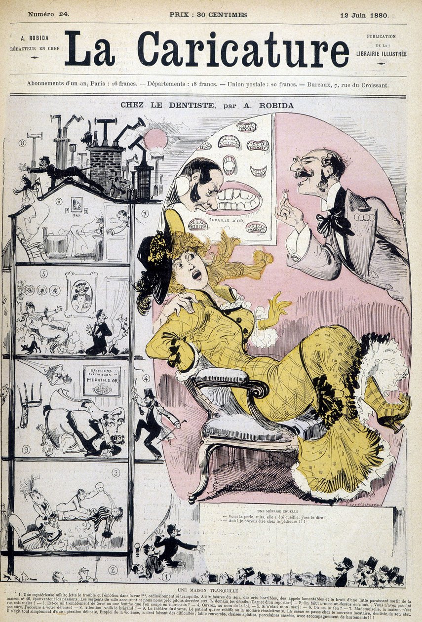 Dişçideki kadın - Robida tarafından, 12/06/1880 tarihli “” La caricature”””de. by Albert Robida